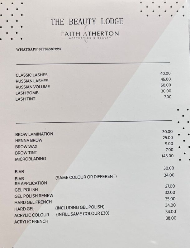 Faith Atherton - Price List