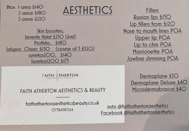 Faith Atherton - Price List